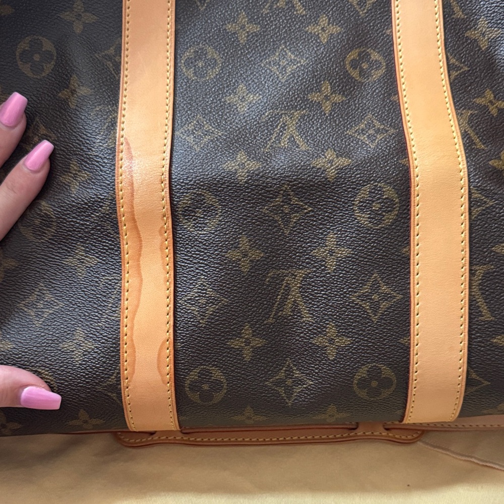 Louis Vuitton Brown Monogram Canvas 55 Duffel with Tan Leather Trim - Picture 3 of 16